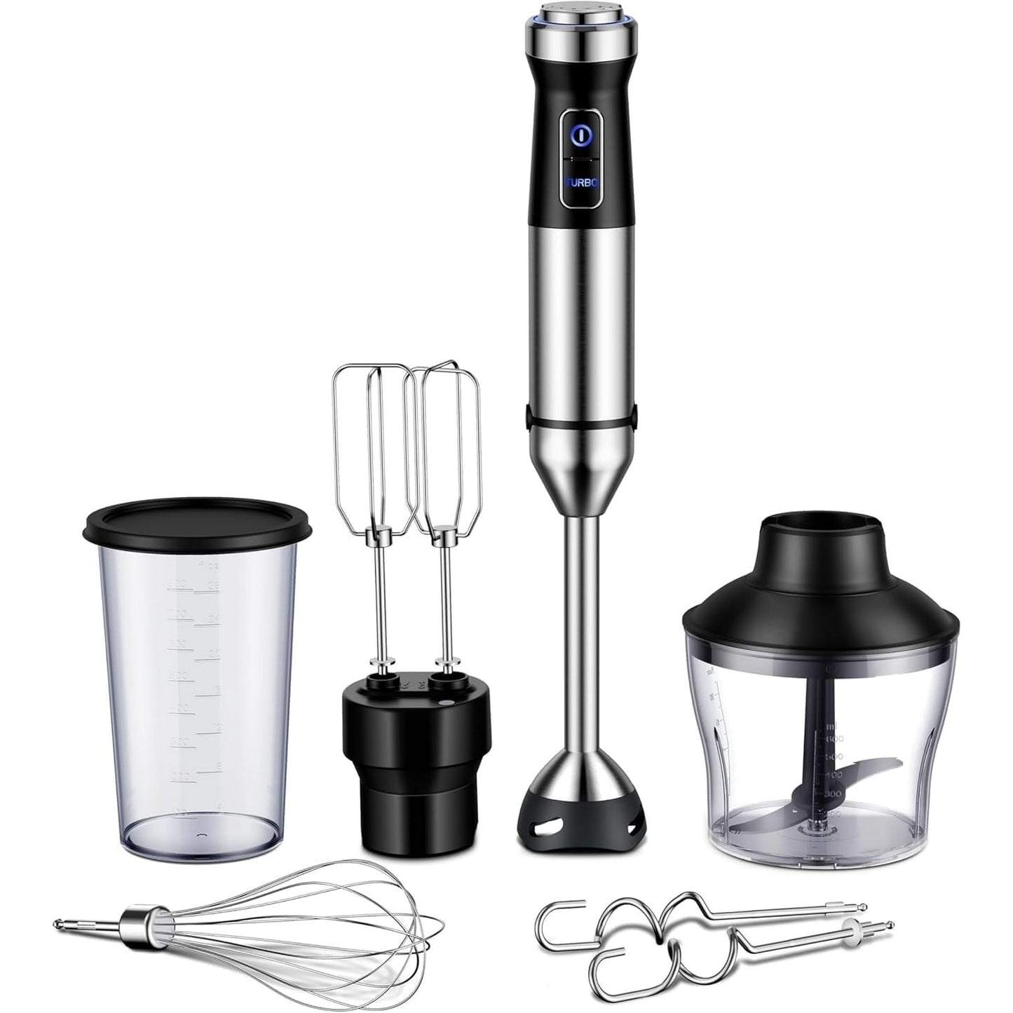 Immersion Blender Handheld Hand Blender 1000W, 6-in-1 Hand Blender, 20 Speeds Emulsion Blender with Chopper, Whisk and Frother for Soup, Baby Food and Smoothies, Black