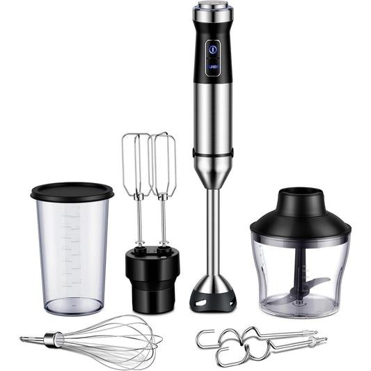 Immersion Blender Handheld Hand Blender 1000W, 6-in-1 Hand Blender, 20 Speeds Emulsion Blender with Chopper, Whisk and Frother for Soup, Baby Food and Smoothies, Black