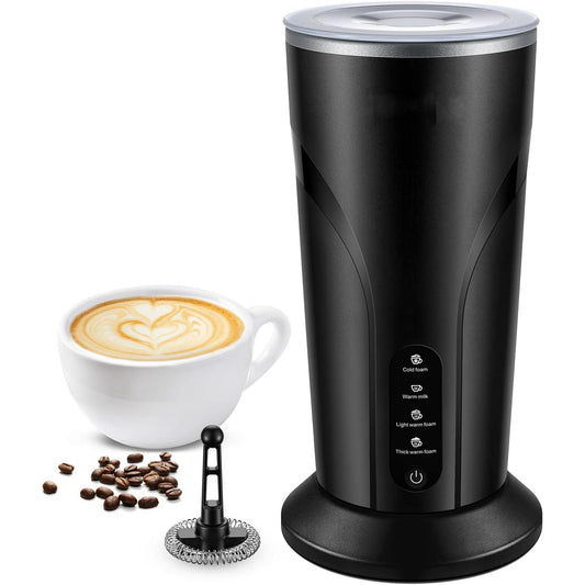 4-in-1 Milk Frother and Steamer, Electric Milk Steamer with Keep Warm Function, Automatic Warm and Cold Foam Maker for Coffee, Latte, Hot Chocolate, Macchiato, Cappuccinos, Black