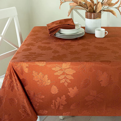 Parojati 60x84 Damask Fabric Tablecloth Rectangle Tablecloths for Harvest Party, Thanksgiving, Banquet or Everyday Dining, Rust