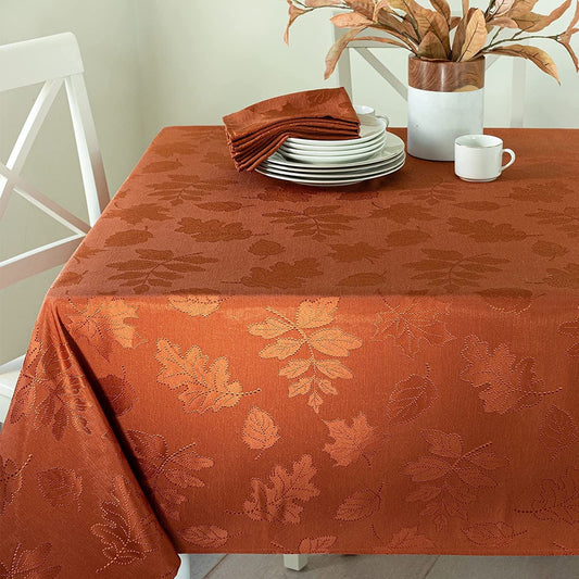 Parojati 60x84 Damask Fabric Tablecloth Rectangle Tablecloths for Harvest Party, Thanksgiving, Banquet or Everyday Dining, Rust