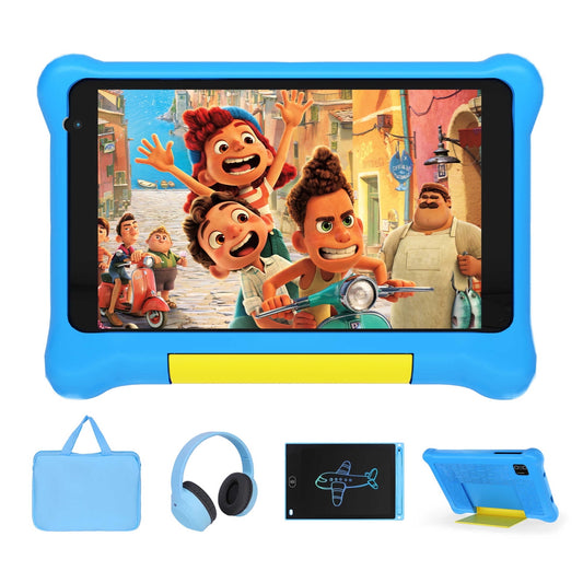 7" Kids Learning Tablet Bundle - Headphones, Stylus & Bag, Pre-Installed & Parental Controls,Android 13 allwinner Go Quad Core, 5GB RAM + 32GB ROM, 128GB Expansion-Blue