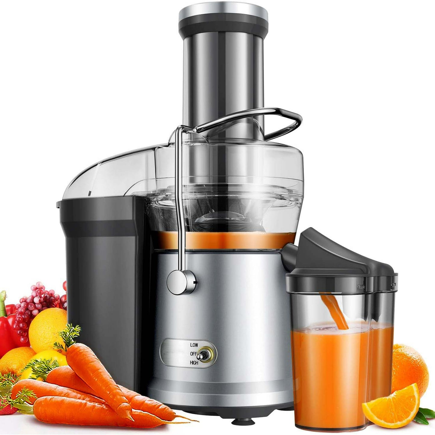 Juicer Machine, 1200W Centrifugal Juicer Extractor with Wide Mouth 3.2" Feed Chute for Fruit Vegetable, Easy to Clean, Stainless Steel, BPA-free, Silver