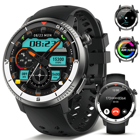 Smart Watch(Answer/Make Call), GPS Smartwatch for Men Women, 1.43"HD AMOLED Display, Fitness watch with 170+ Sport Modes, IP68 Waterproof/Pedometer/Sleep Monitor, Activity Tracker for Android iOS