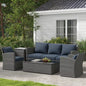 ELJGET 5 Pieces Patio Conversation Set, Outdoor Rattan Sectional PE Wicker Sofa Furniture Set with Coffee Table, Blue/Grey Cushion