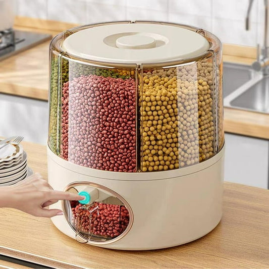 Keaizyiou Plastic Grain Dispenser with 360° Rotating Storage Container and Sealed Lid