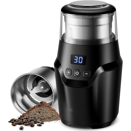 GDOR Adjustable Coffee Grinder Electric,Super Silent Electric Coffee Bean Grinder with Time-Memory Adjustment and Multi-Functional Stainless Steel Cup for Spices, Herbs, and Nuts Grinding