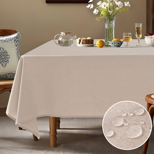 Parojati Textured Linen Tablecloth Rectangle 52x70 Waterproof Spill-Proof Wipeable Table Cloth Wrinkle Free Linen Dining Table Cover for Birthday Farmhouse Spring Tablecloths Khaki